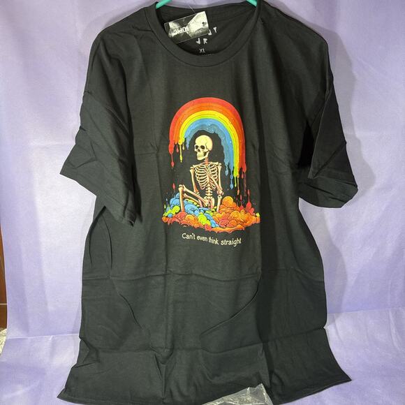 Unisex Size XL Can’t Even Think Straight T-shirt Skeleton & Rainbow ii - Picture 1 of 5